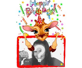 customizable greeting card with giraffe birthday