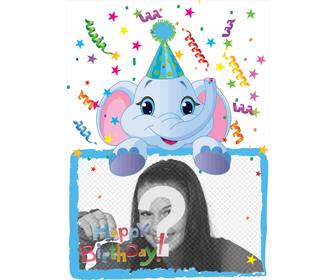 birthday card in which will include photograph held by blue elephant fund party