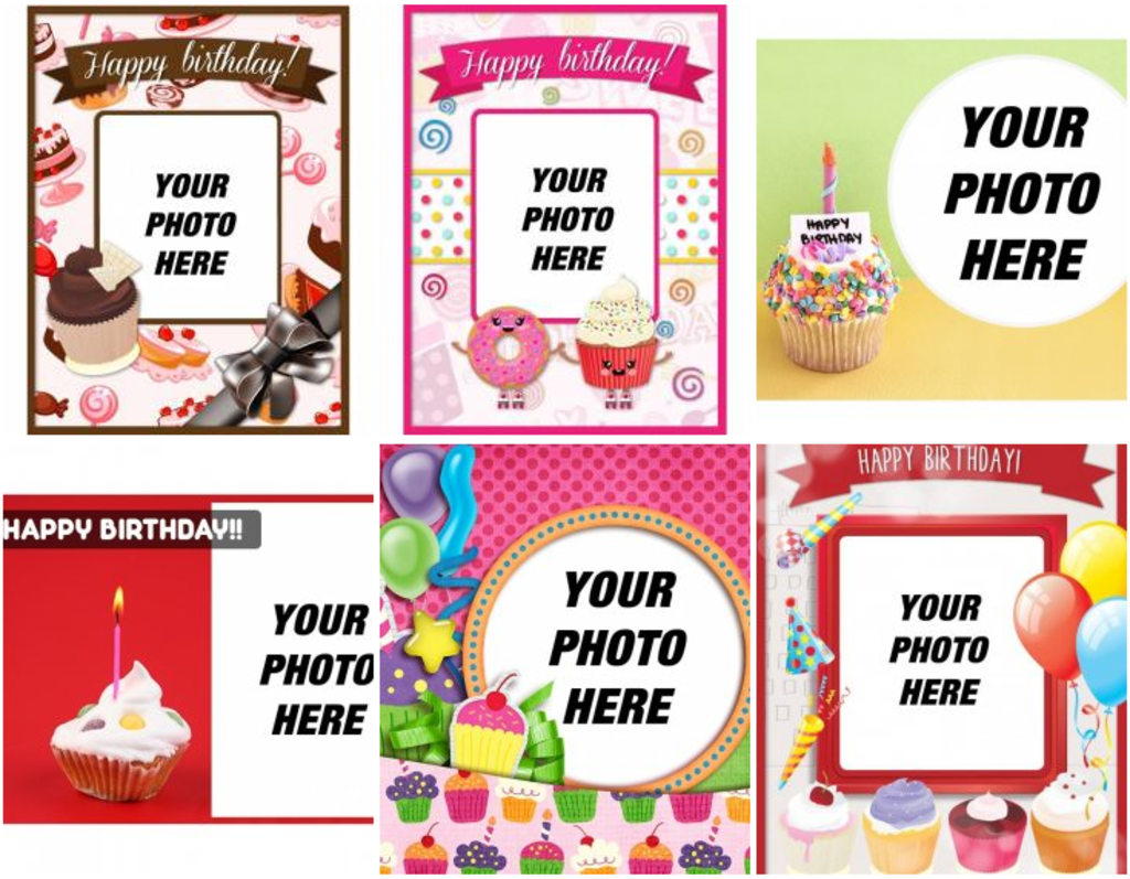 Picture frames and backgrounds with colorful cupcakes