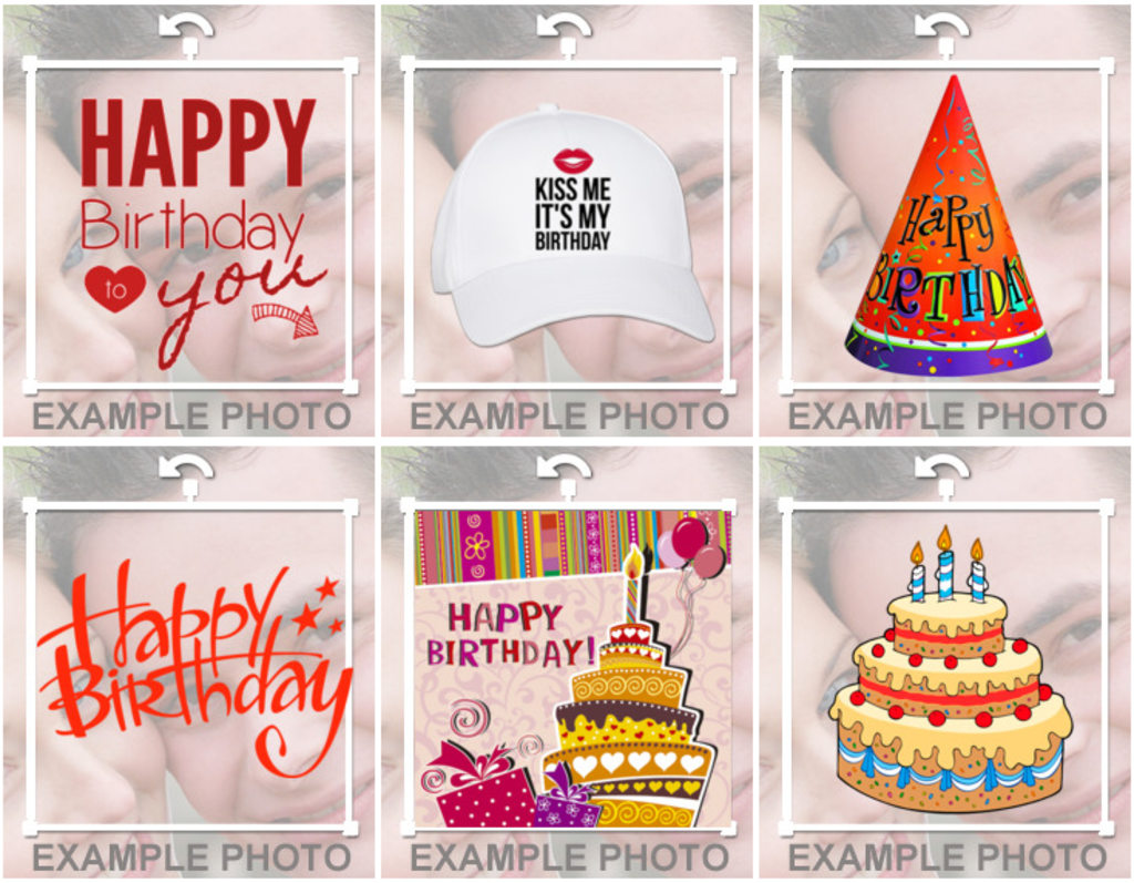 Stickers of happy birthday, balloons cakes to decorate your photos