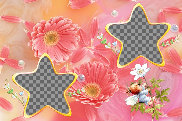 Frame for two photos with star-shaped flowers and pastel color. ..