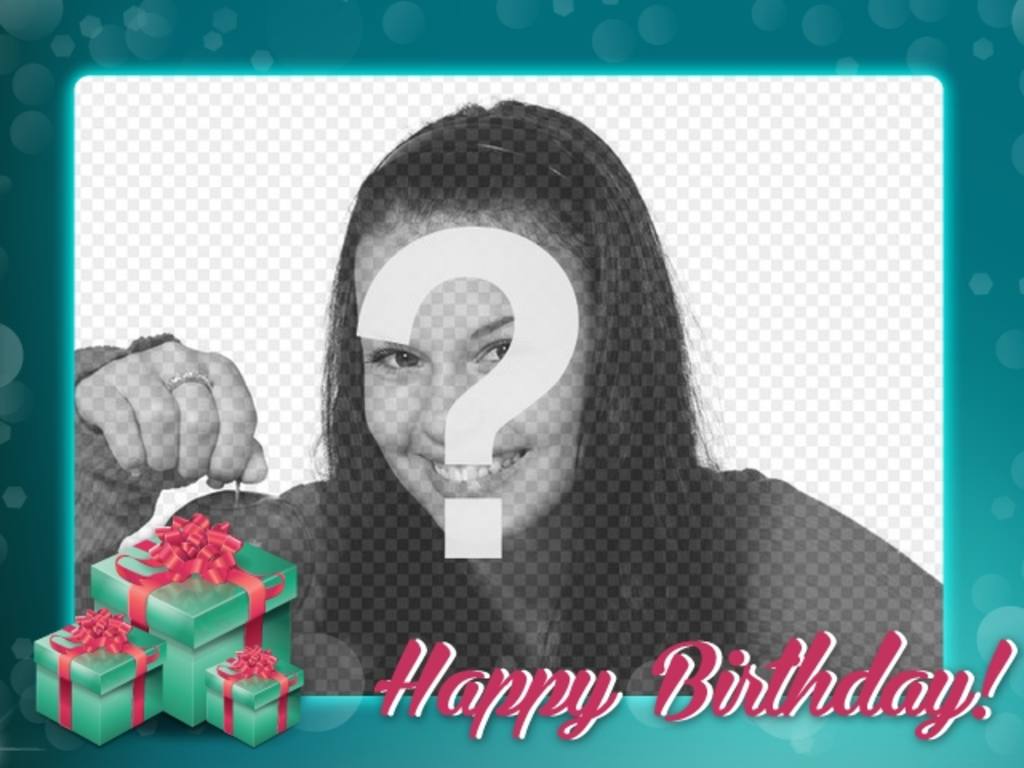 Birthday postcard with turquoise frame to congratulate the birthday of your friends and family. ..
