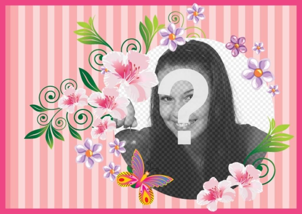 Postcard to the day of the mother with pink background with flowers and butterflies for customize with photo and text to congratulate..