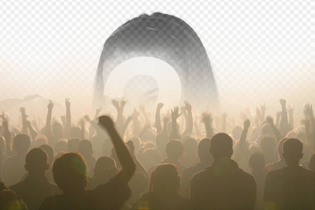 Photomontage with a picture of crowd of people in a concert at a music..