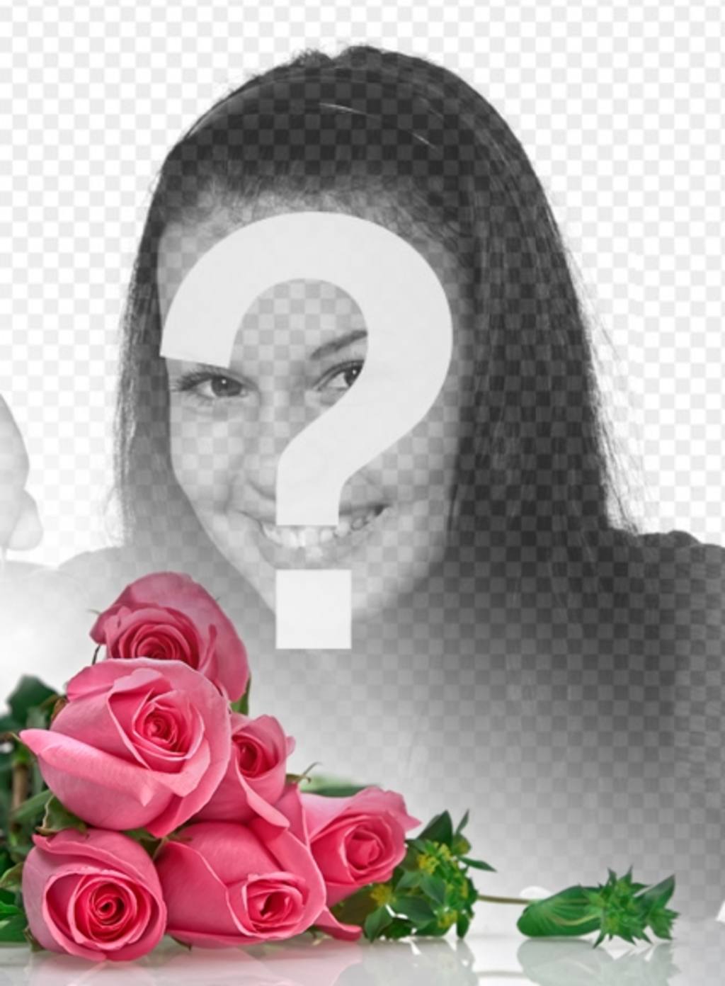 Photomontage with pink roses with white gradient background to place your romantic..