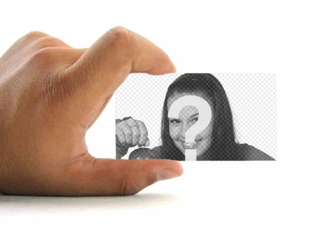 Photomontage to put your photo on a business card held by a hand with white..