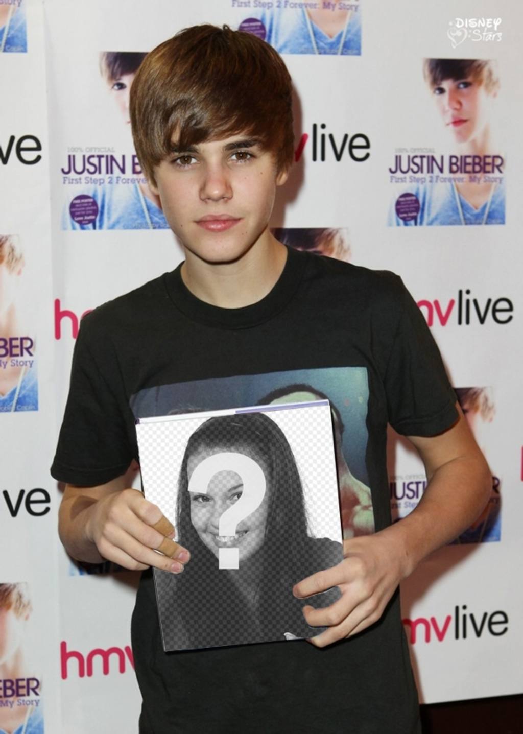 Photomontage to appear on the cover of the book written by Justin Bieber held by Justin with long..