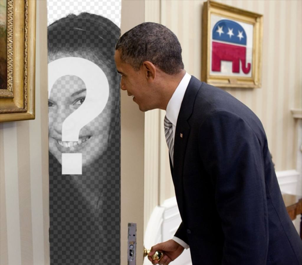 Photomontage of Barack Obama in which your photo appears behind the door that is..