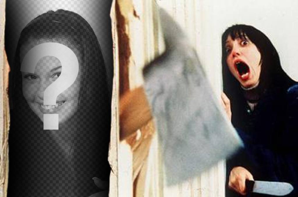 Create a photomontage for Hallowwen with pálicula scene of Kubrick, the Shining, based on Stephen Kings..