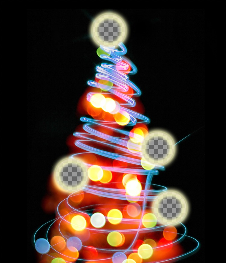 Photomontage Christmas tree where you can put 4 pictures on the lighted..