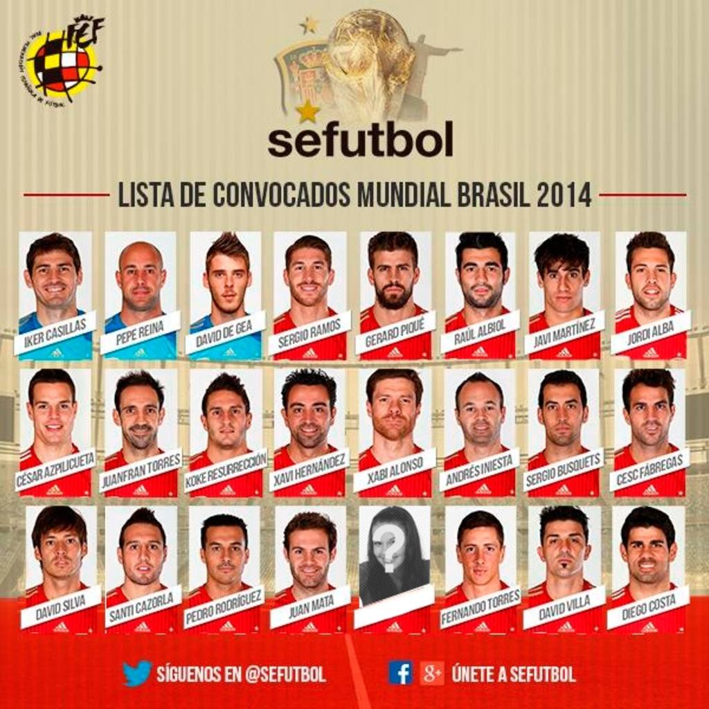 Photomontage of the Spain squad for the World Cup Brazil 2014 ..