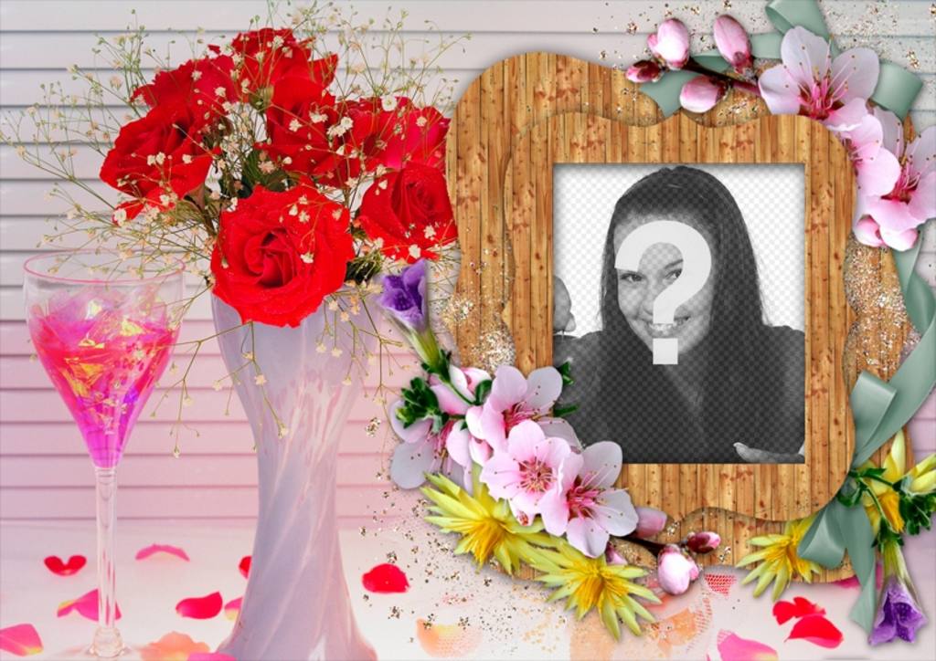 Photo frame with colorful flowers. ..