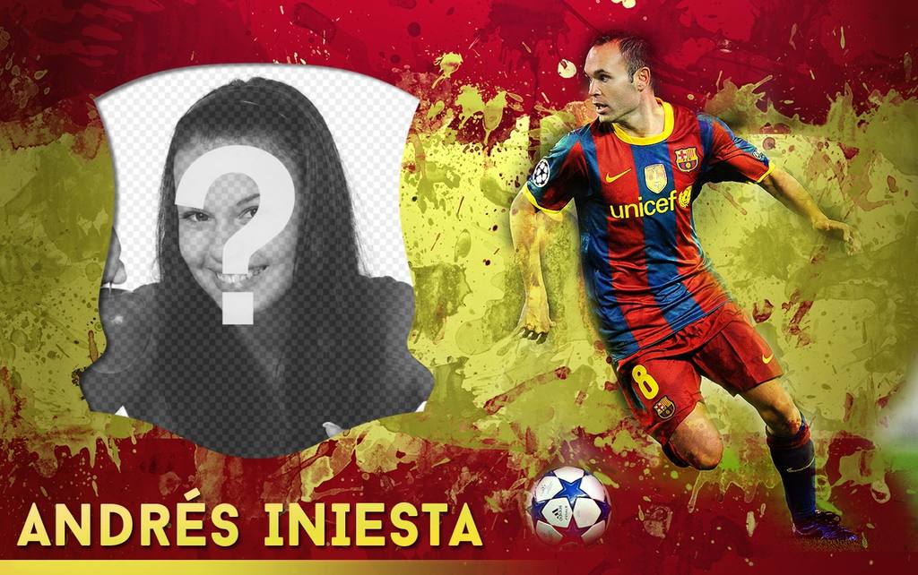 Photo montage with Andres Iniesta, Spanish midfielder. ..