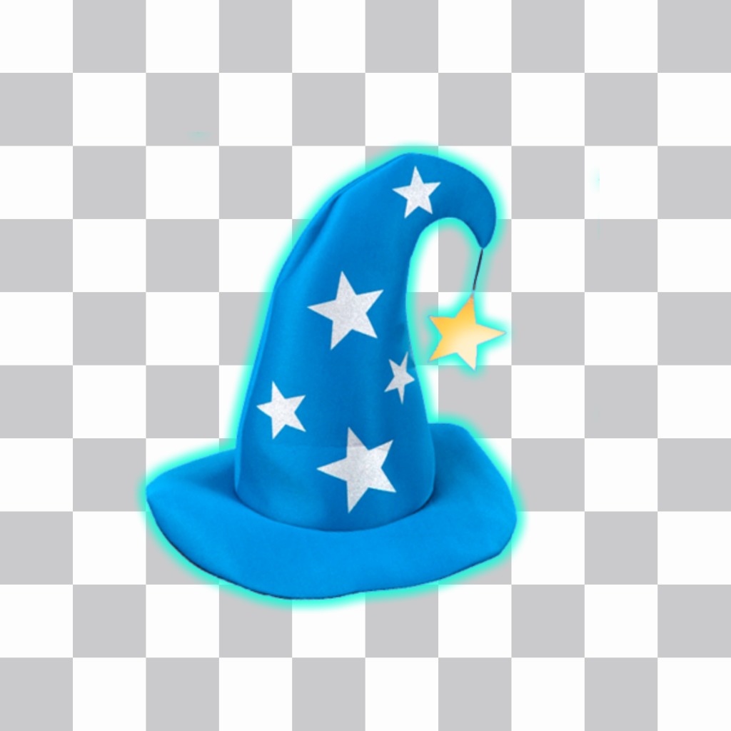 Sticker of a blue wizard's hat with silver stars. ..