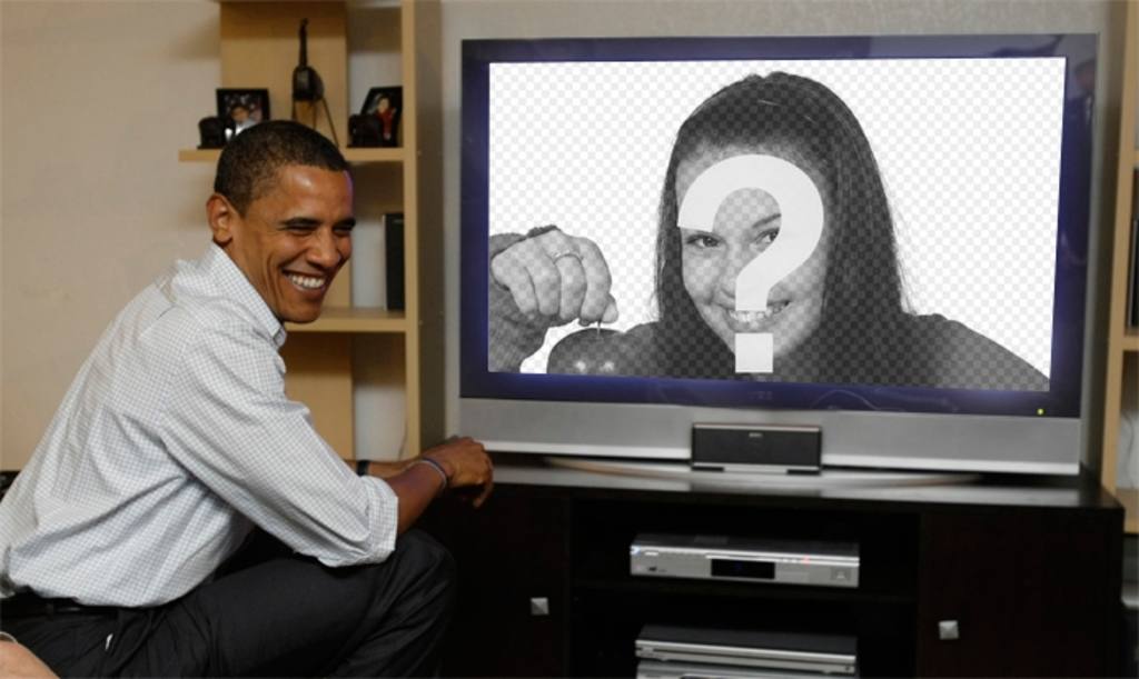 Photomontage of Obama watching TV, where will your photograph be placed. ..