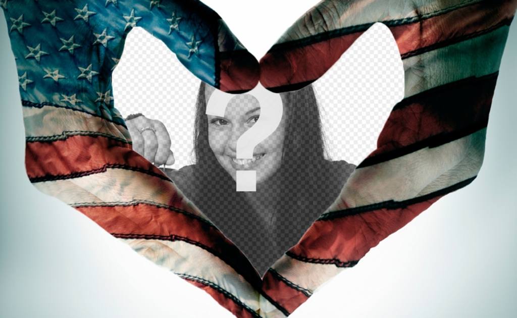 Heart-shaped frame with the flag of the United States as background. ..