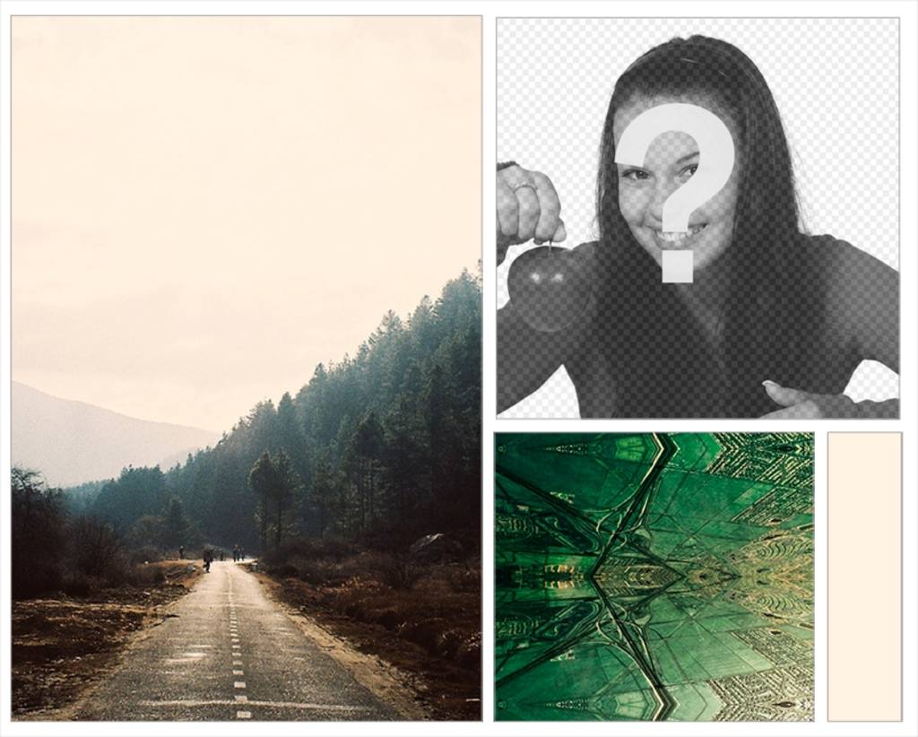 Indie collage to put your photo on a background of a forest road and fractals. ..