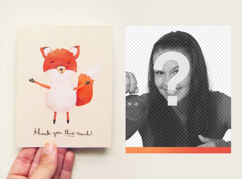 Thank you card with a cute fox where you can put your photo ..