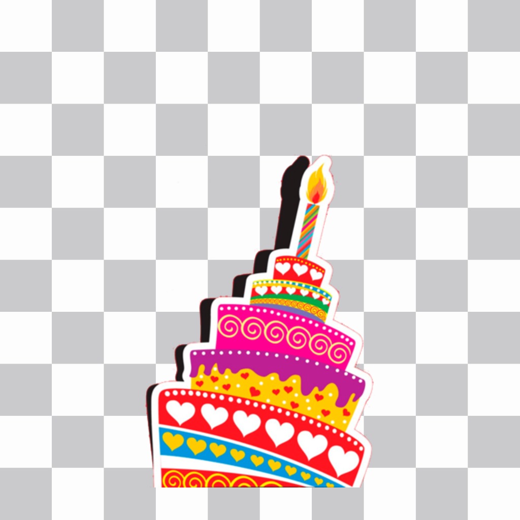 Sticker of a birthday cake with many floors with different shapes and colors. ..