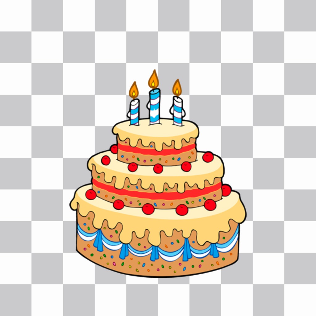 Sticker with vanilla birthday cake, cherries and candles. ..