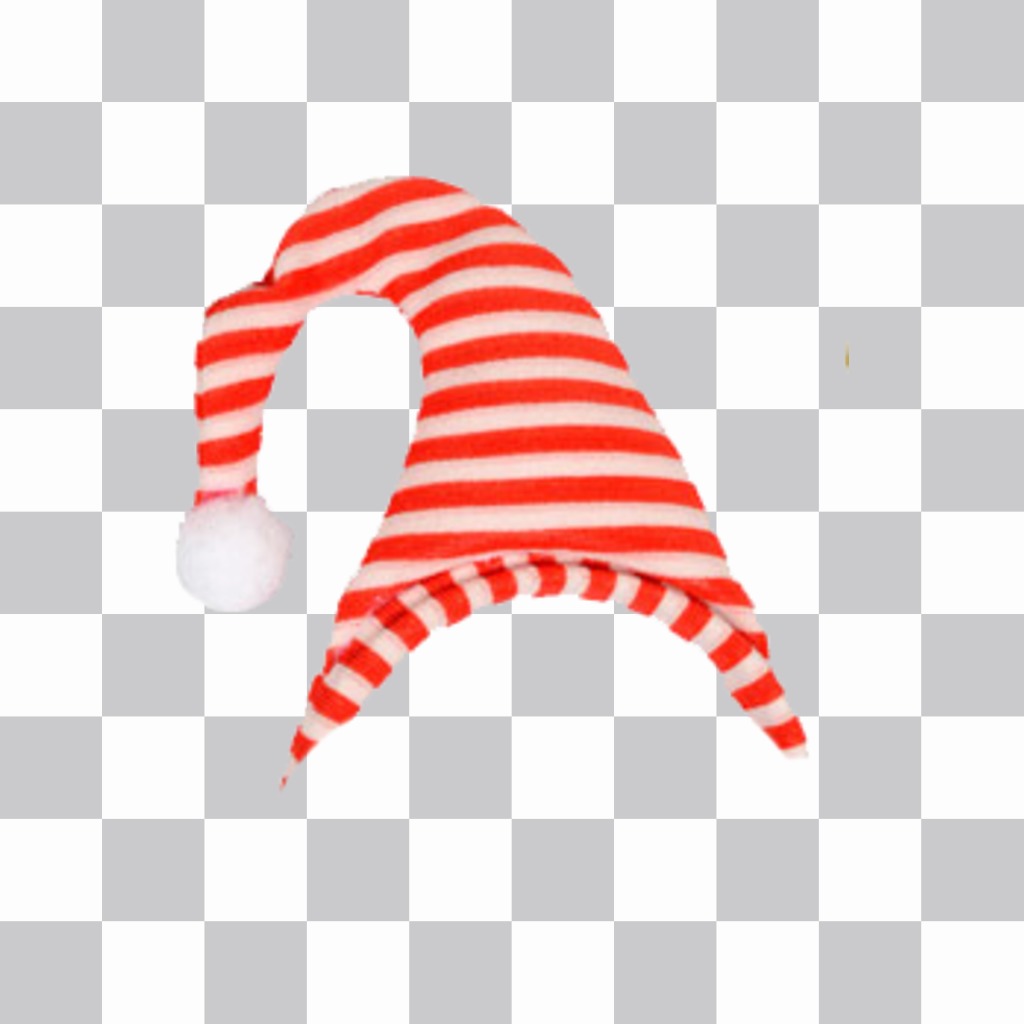Sticker beanie red and white striped, with a ball at the tip. ..