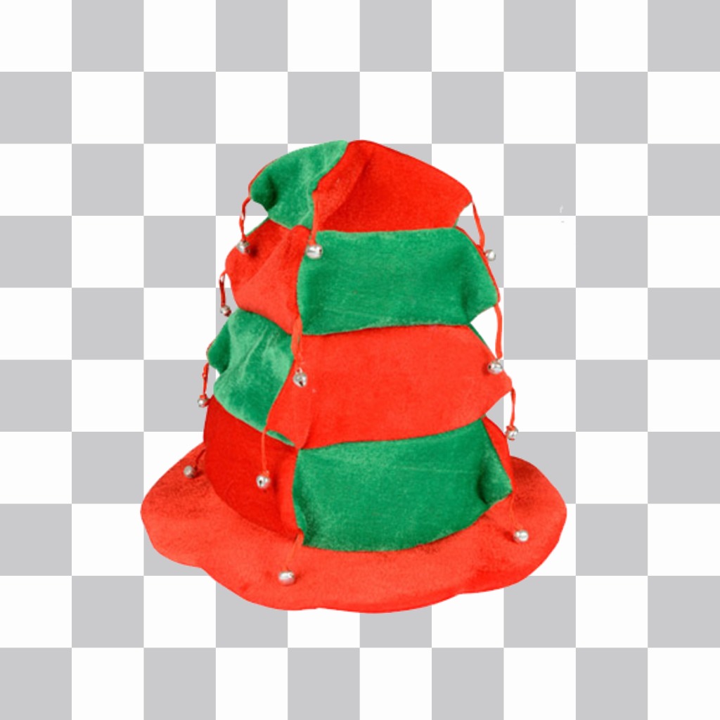Sticker festive hat with bells and red and green boxes. ..