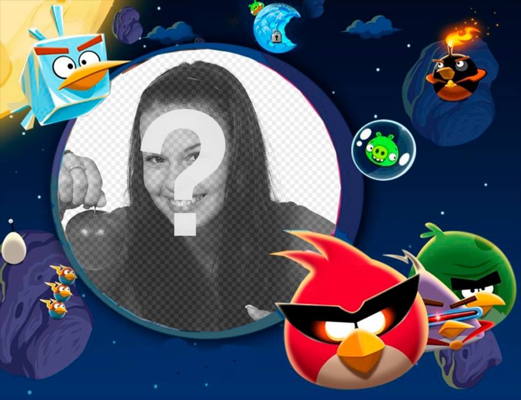 Children Angry Birds photo frame in Space set as in the game. ..