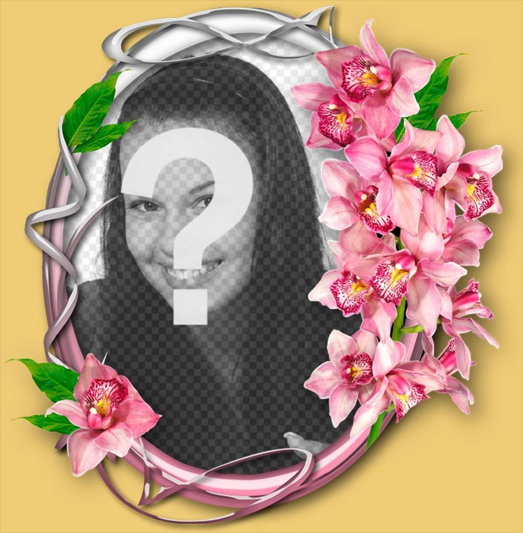 Photo frame with orchid on an ornamental circle with your photo. ..
