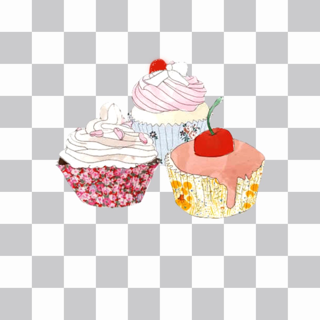Sticker with a drawing of three cupcakes ..