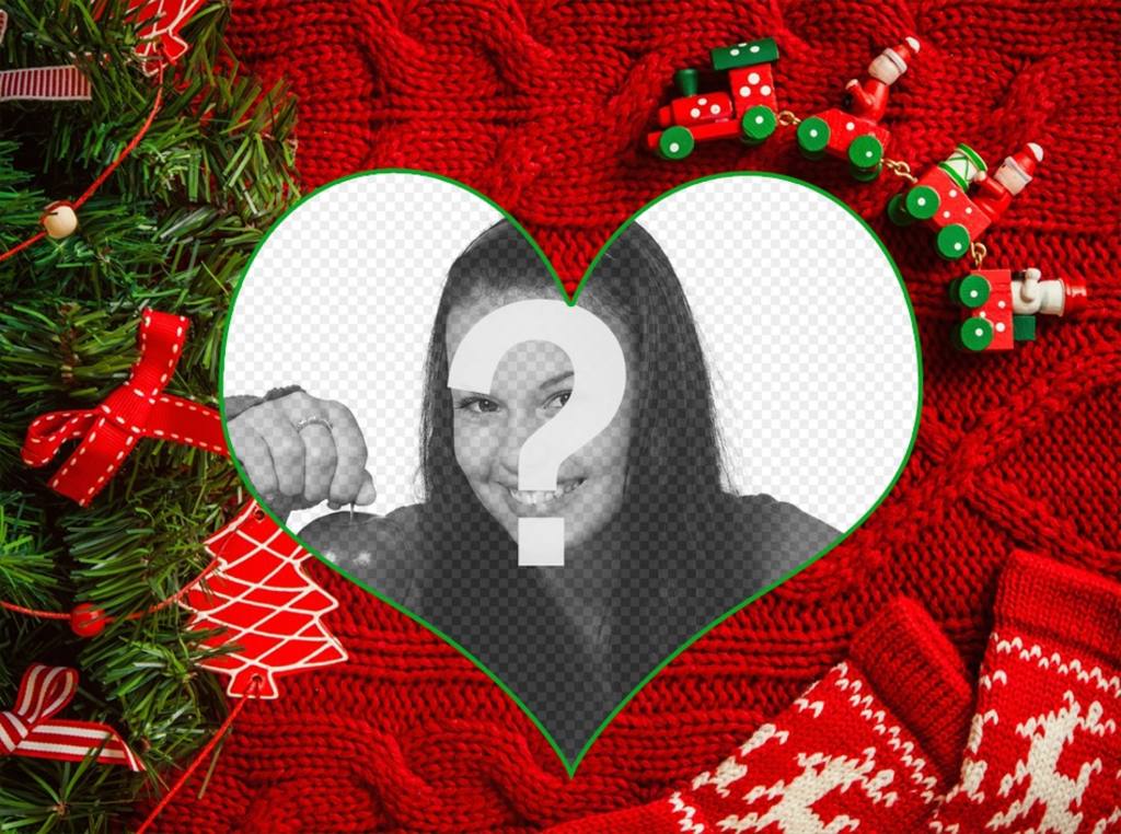 Collage with your picture in a heart shape with a Christmas background ..