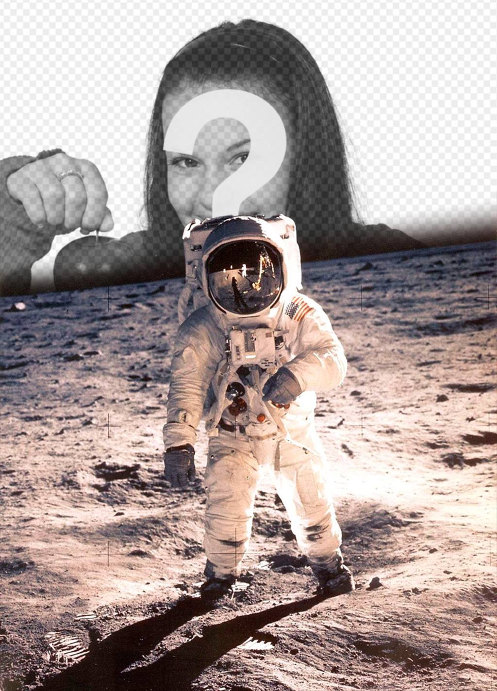 Photomontage with the famous photo of Neil Armstrong on the moon ..