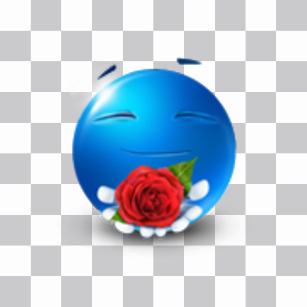 Blue emoticon offering a rose to put in your photos. ..