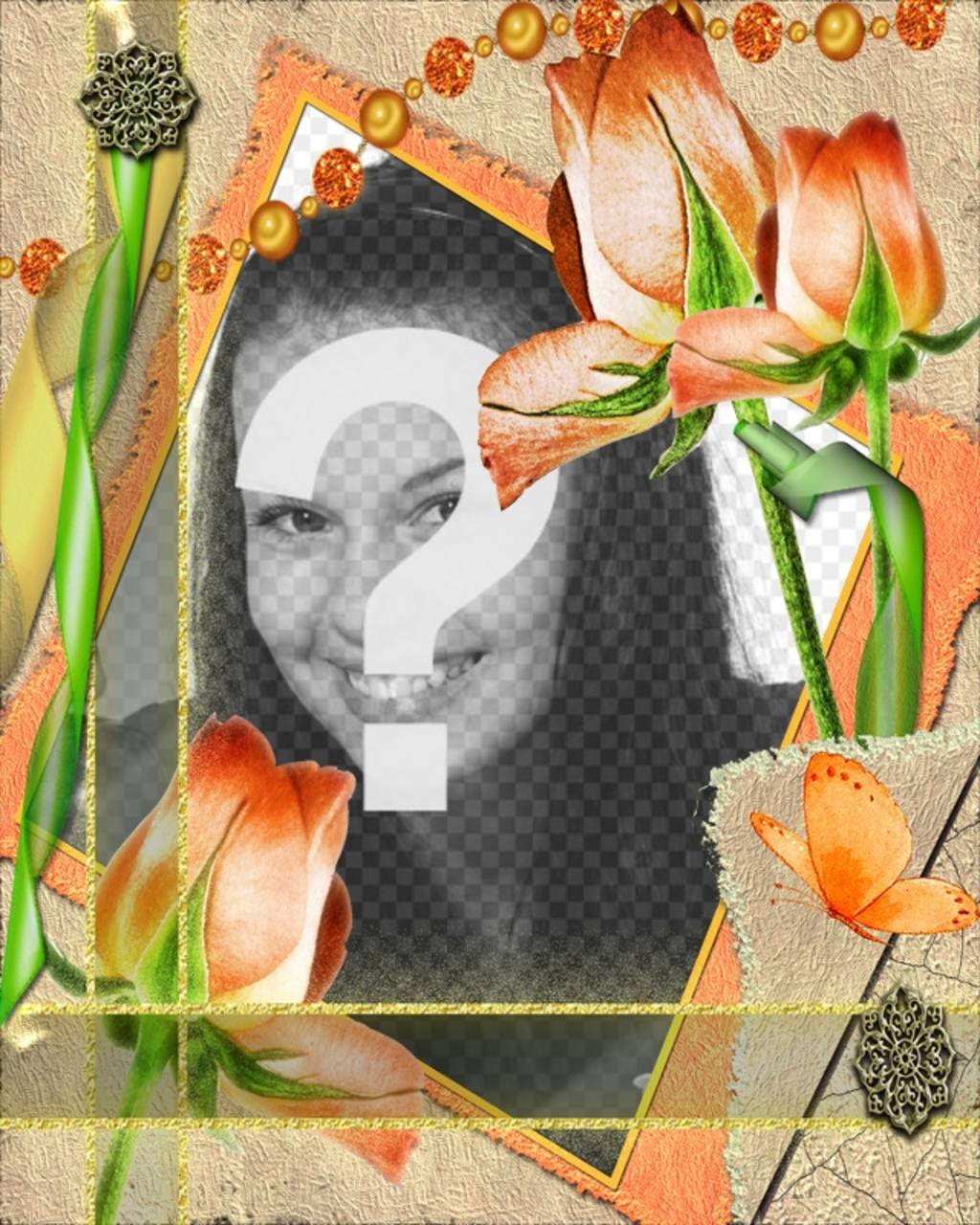 Template frame with flowers and your photo. ..
