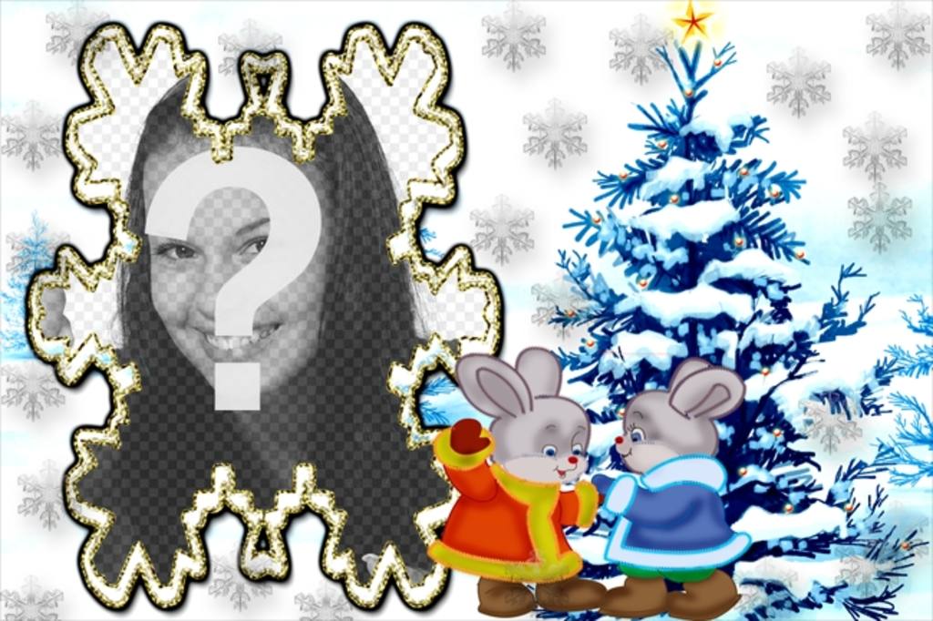 Image with two bunnies and a Christmas tree to add your photo ..
