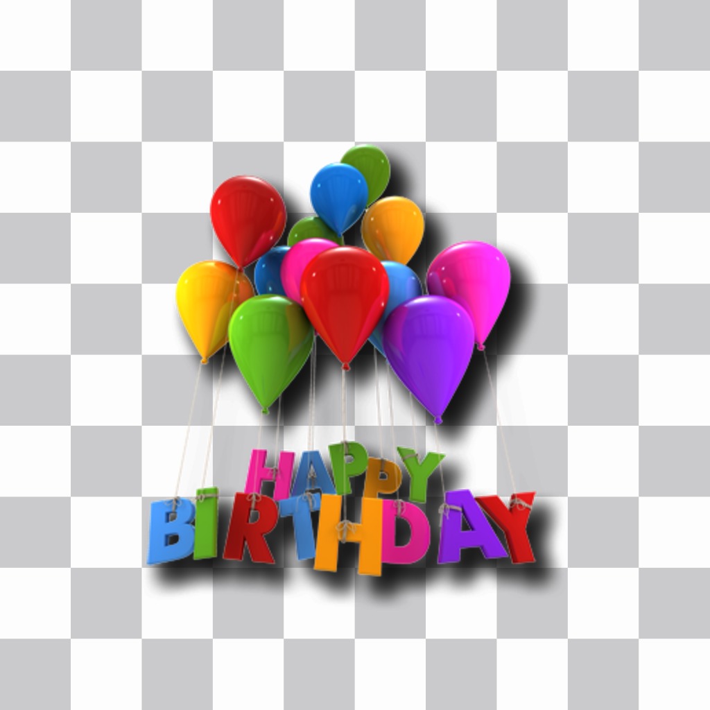 Sticker with balloons and happy birthday text that you can put your photos online and make a..