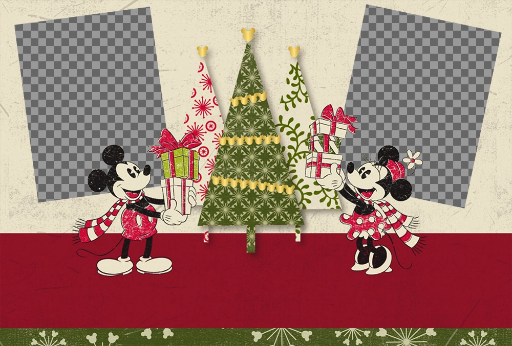 Christmas photo effect for two photos with Mickey and Minnie ..