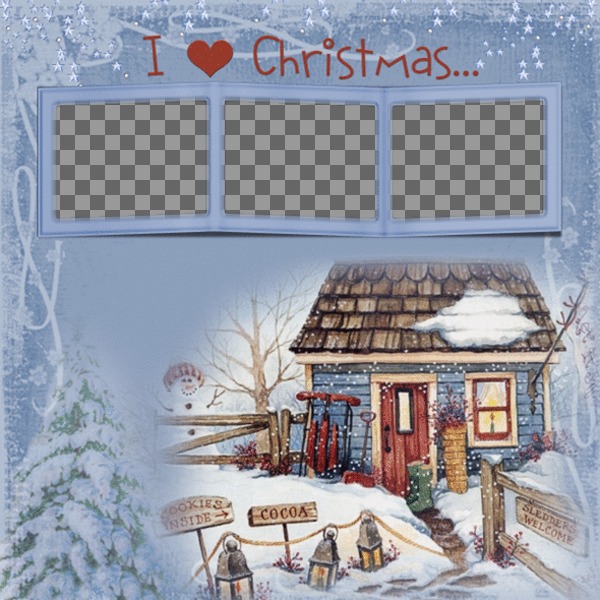 Photo frame, I Love Christmas for 3 photos. To congratulate..