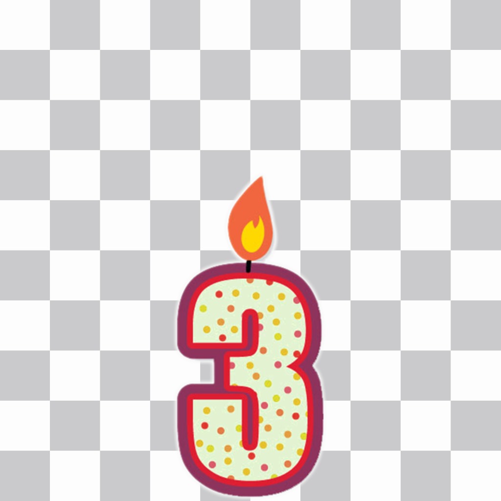 Sticker to decorate your photos with a candle of number 3 ..