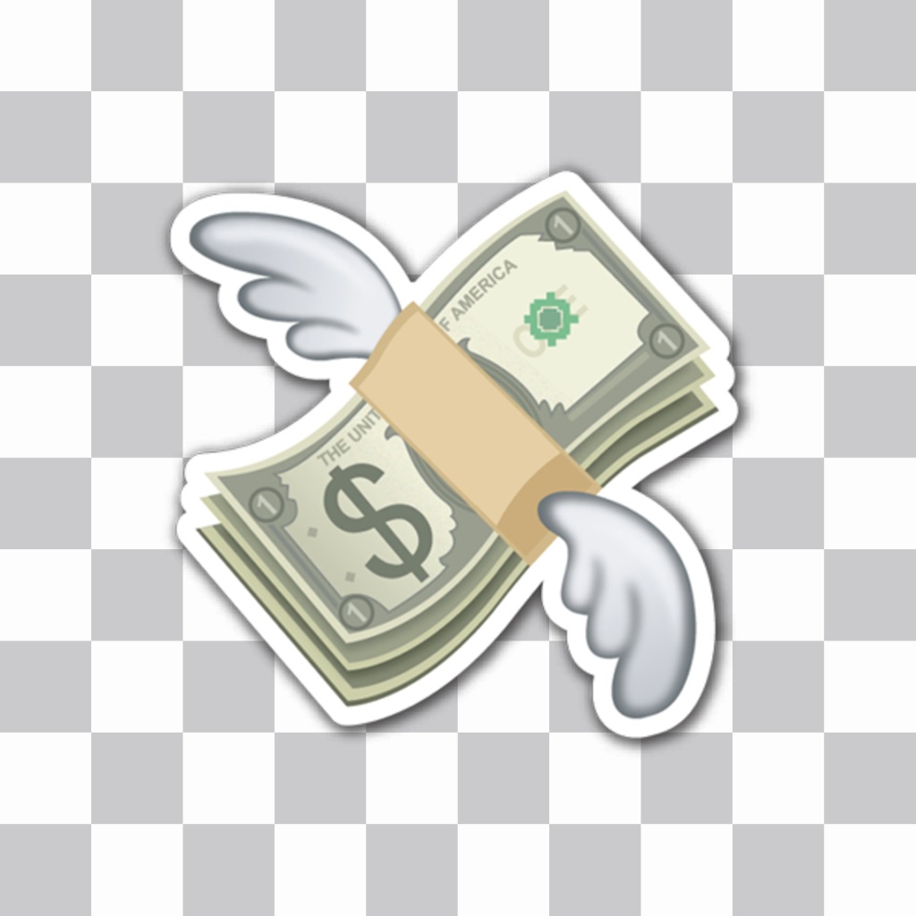 Funny sticker of money with wings to paste on your photos ..