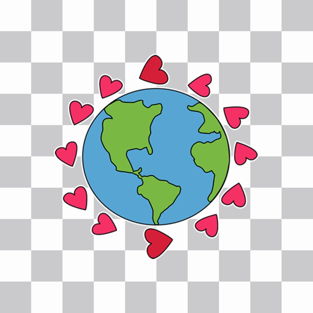 Sticker to decorate your photos with the world surrounded by hearts ..