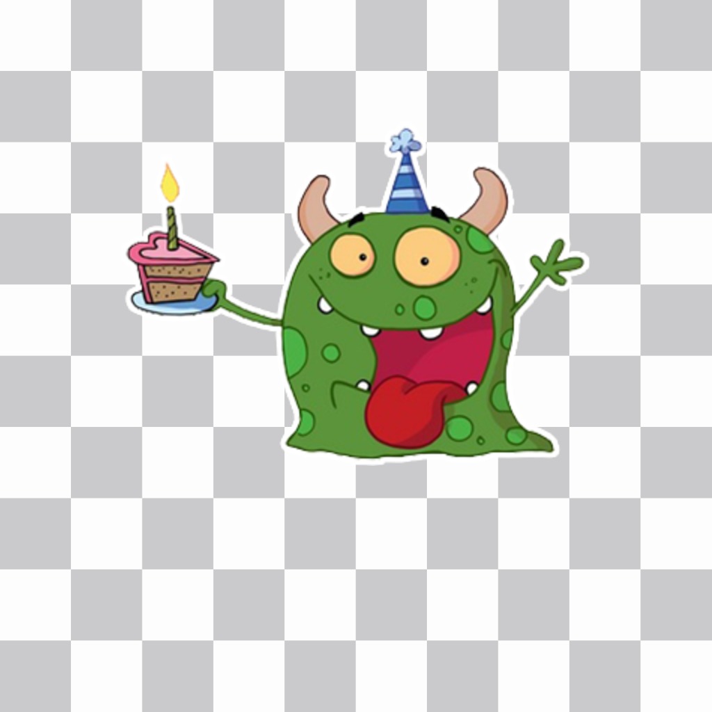 Sticker with a little monster with a cake to paste on your photos ..