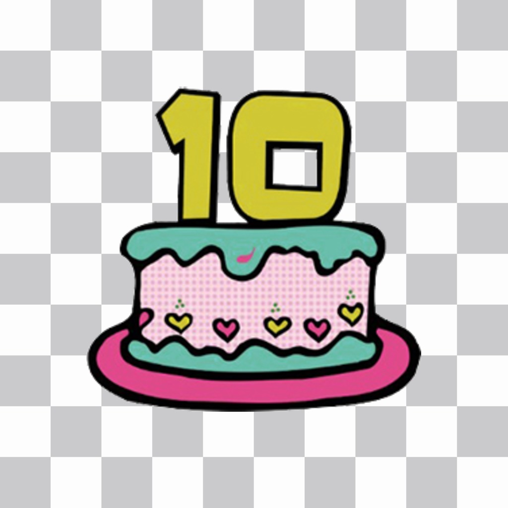 Sticker of a cake with number 10 to decorate your photos for free ..