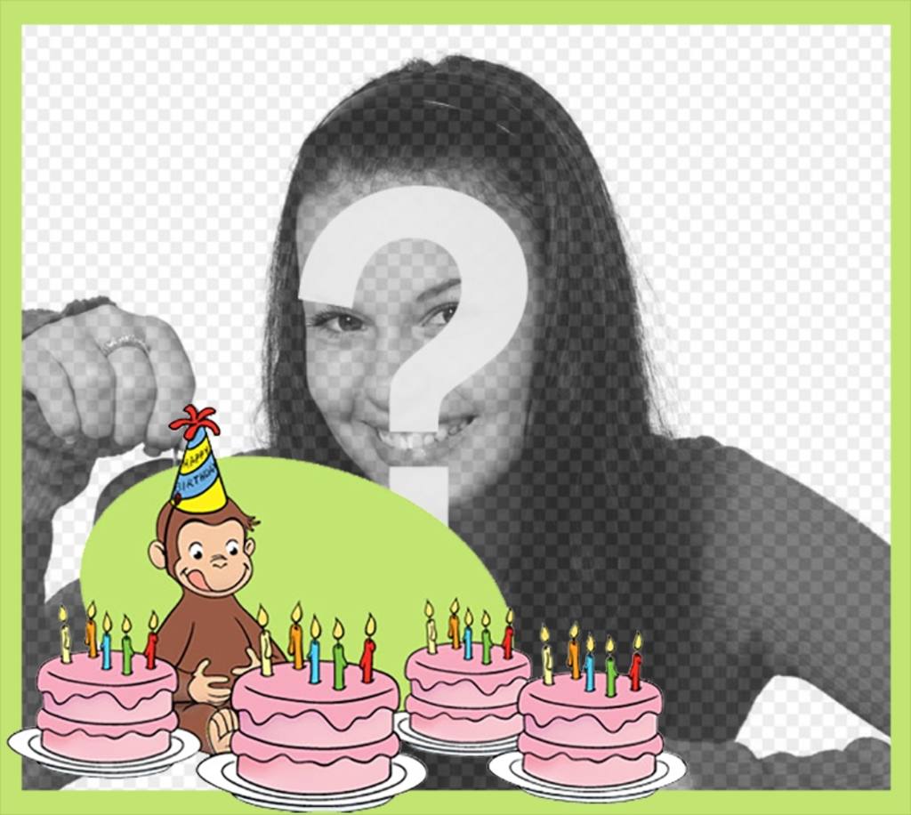 Editable birthday card with Curious George for your photo ..