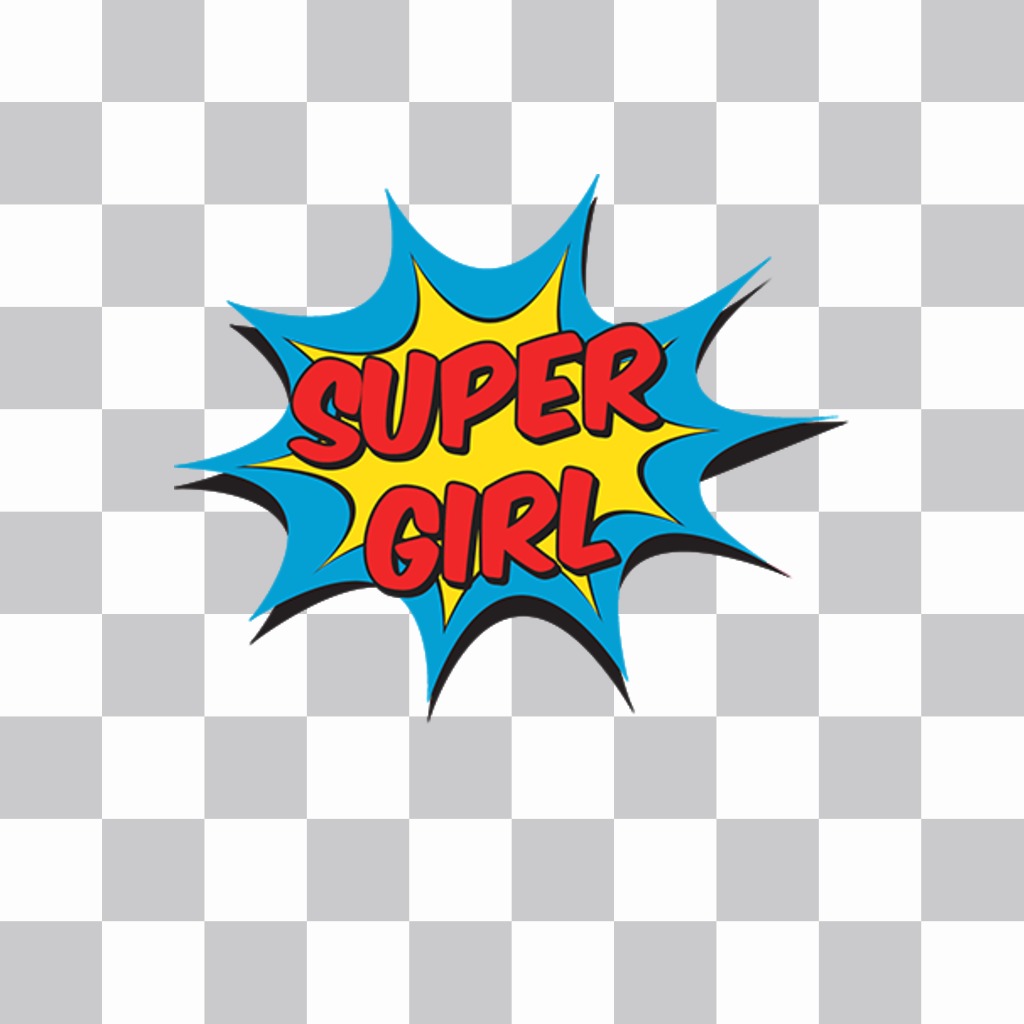 Online sticker of cartoon explosion and the phrase SUPER GIRL for your photos ..