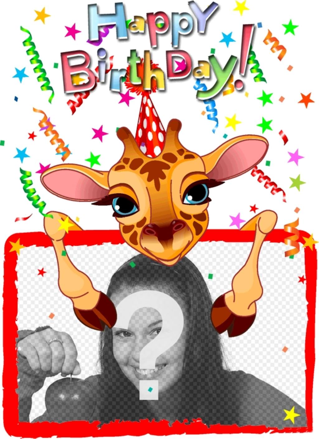 Customizable greeting card with a giraffe birthday. ..