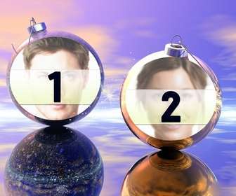 funny christmas photo effect where u can put two pictures on christmas balls ideal to send as greeting