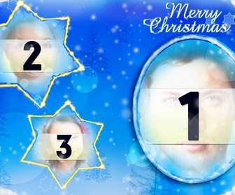 frame for three photos inserted on the moon and two star-shaped constellations with which compliment this christmas