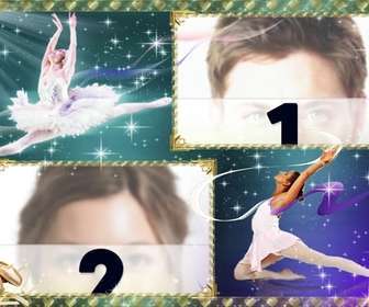 frame for two photos with background stars and ballet dancers