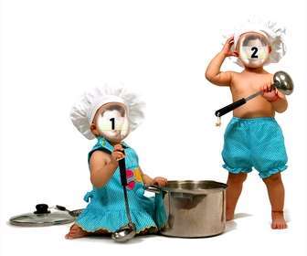 photomontage with two babies dressed as cooks to put them face