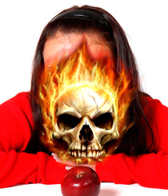 photomontage of skull on fire to put in ur photo